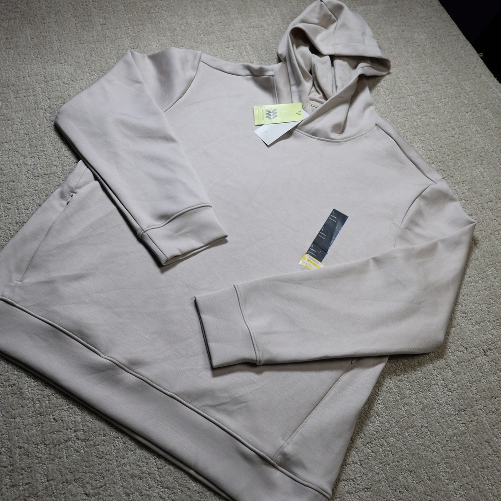 All In Motion Mens Sleek Spacer Pullover Hoodie Stone Beige Large L LORX31